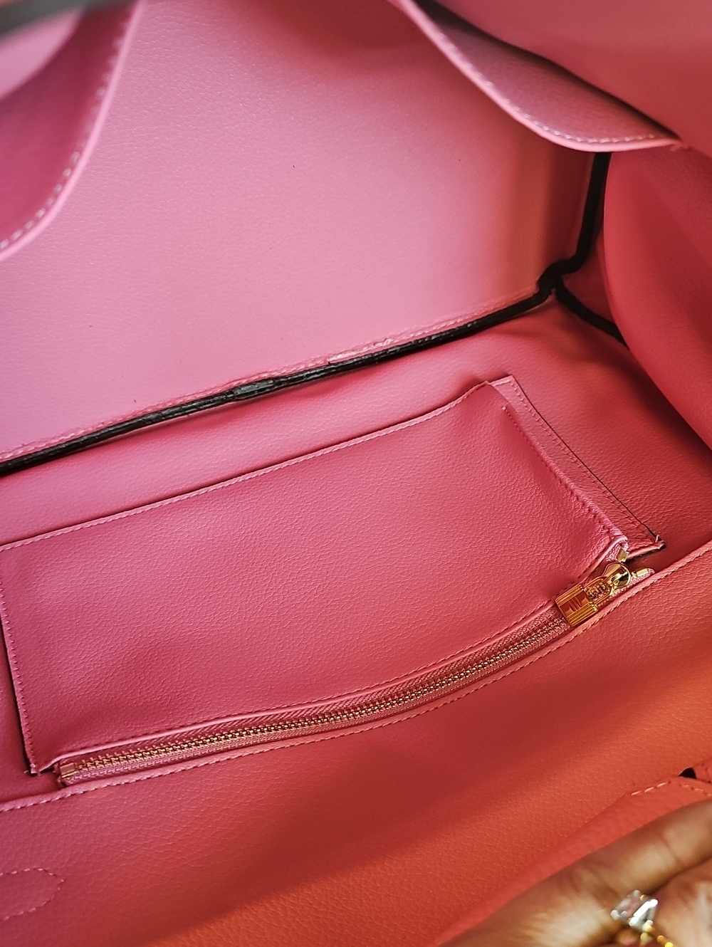 Pink Structured Leather Tote Handbag - Picture 5 of 14